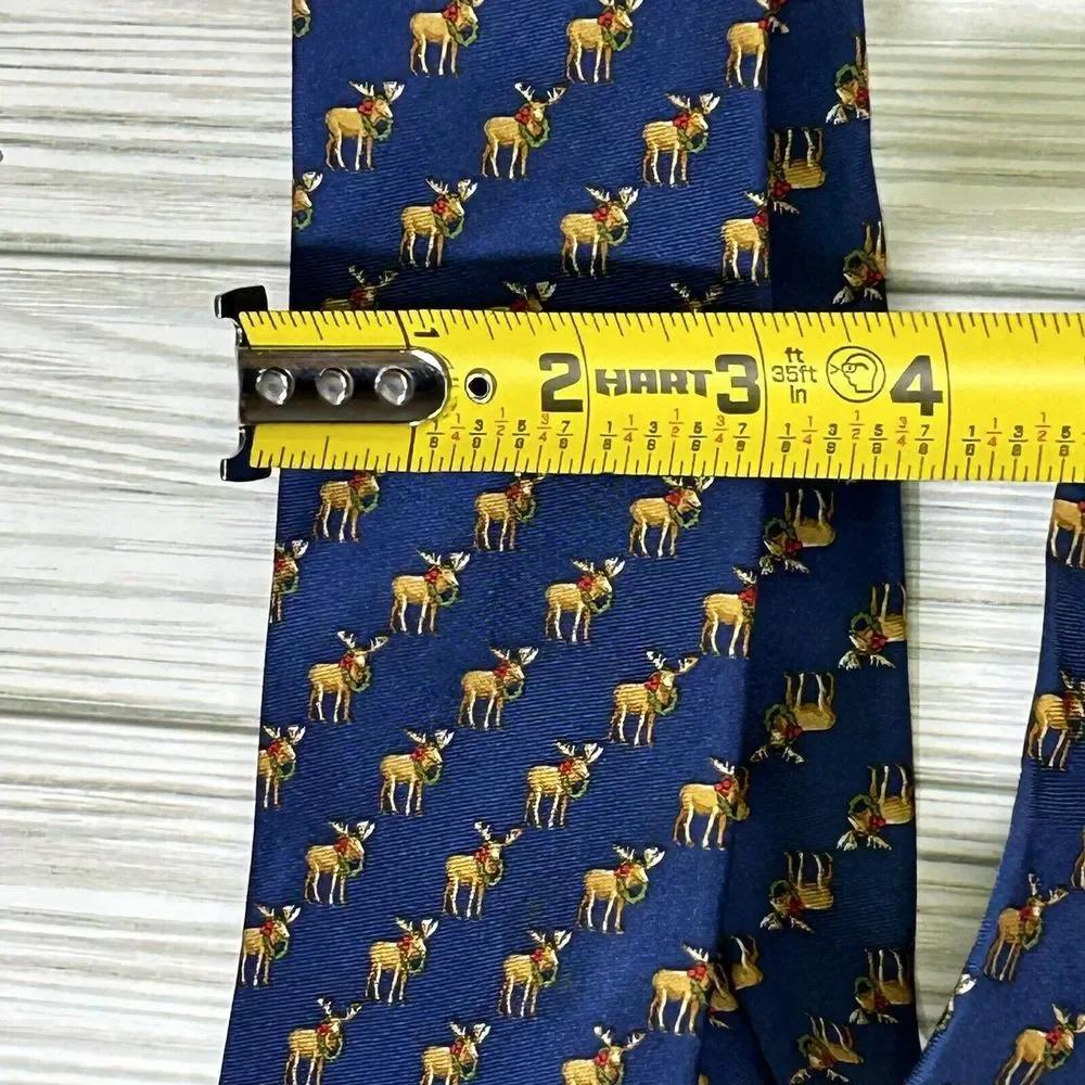 Tommy Hilfiger Blue Christmas Lights Moose Polka‎ Dot Tail Silk Classic Tie 58